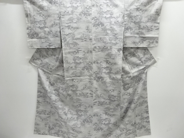 家屋風景模様織り出し手織り紬着物